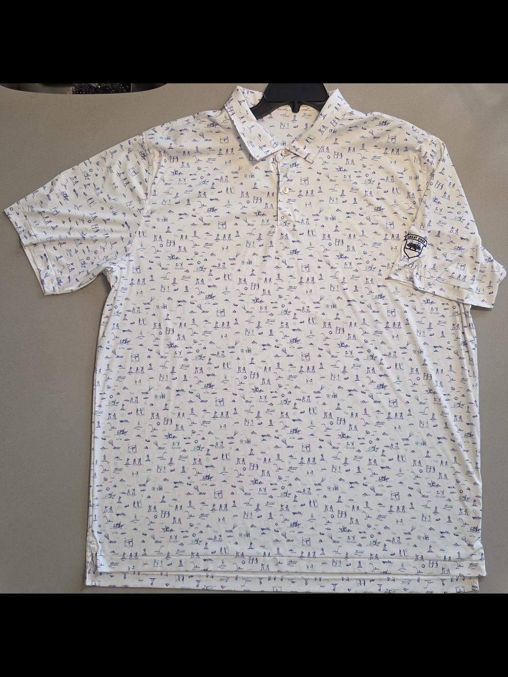 Peter Millar White Polo with Blue Micro Print